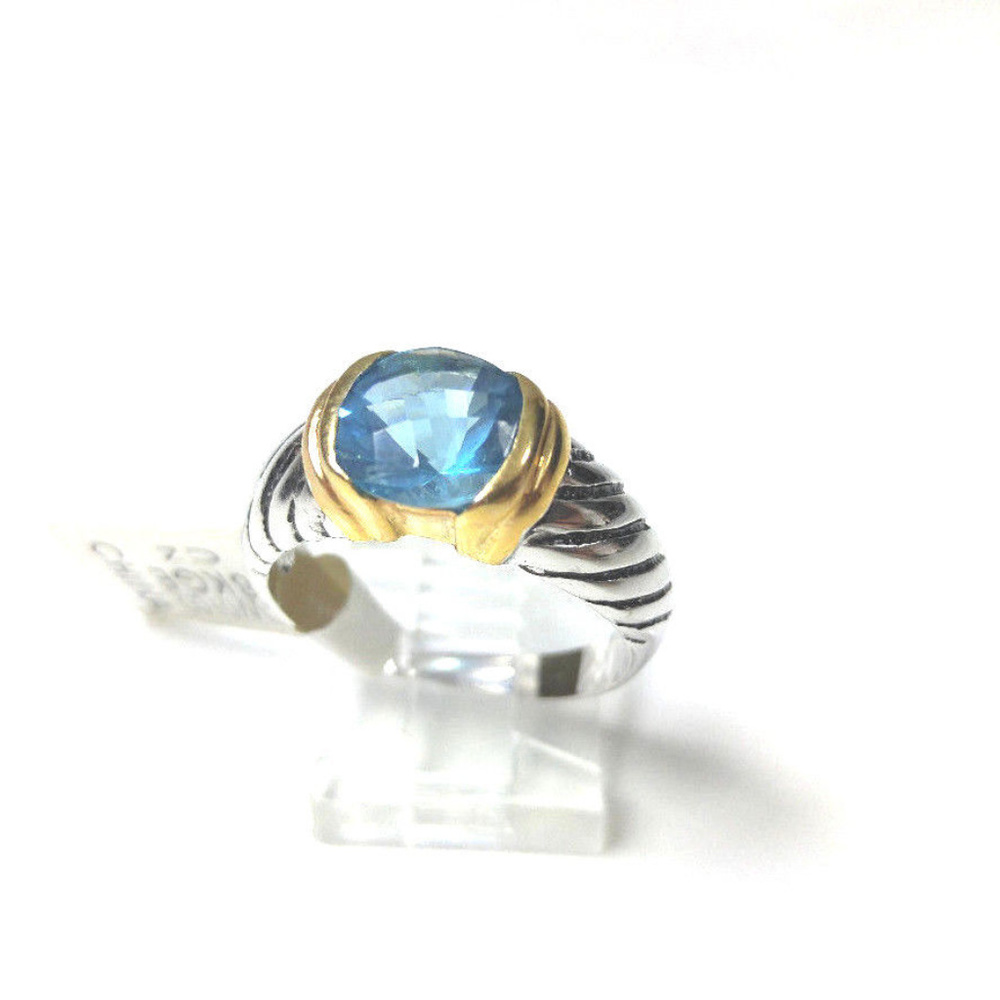 Designer Inspired Ring Swirl Design Blue CZ 18KGE